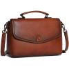 imageCOOLCY Genuine Leather Crossbody Purses Bags for Women Top Handle Satchel Handbags Flap Shoulder BagBrown