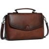 imageCOOLCY Genuine Leather Crossbody Purses Bags for Women Top Handle Satchel Handbags Flap Shoulder BagCoffee