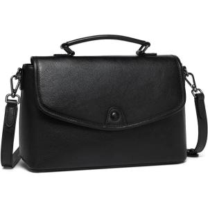 imageCOOLCY Genuine Leather Crossbody Purses Bags for Women Top Handle Satchel Handbags Flap Shoulder BagBlack
