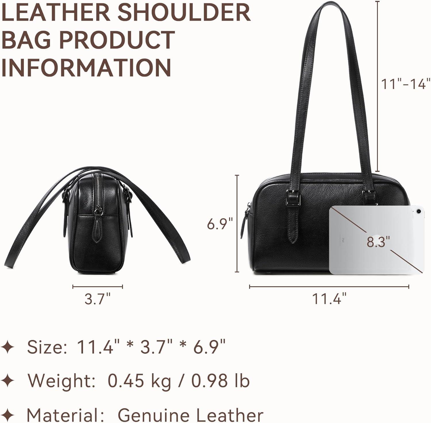 image:imageLeather Shoulder Bag Genuine Leather Purses for Women Trendy HandbagsVintage Hobo Clutch Bags for Work Travel Daily UseBlack