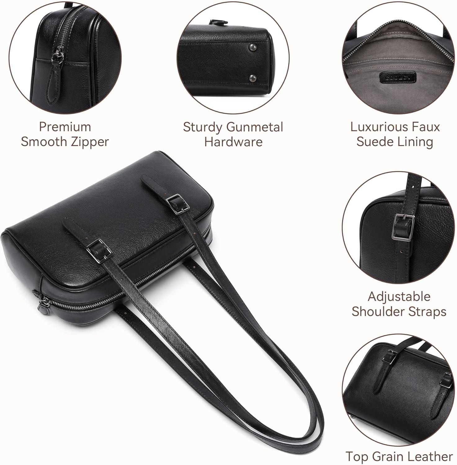 image:imageLeather Shoulder Bag Genuine Leather Purses for Women Trendy HandbagsVintage Hobo Clutch Bags for Work Travel Daily UseBlack