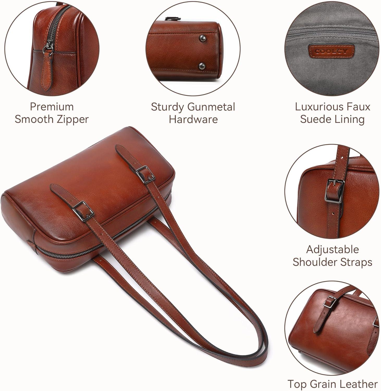 image:imageLeather Shoulder Bag Genuine Leather Purses for Women Trendy HandbagsVintage Hobo Clutch Bags for Work Travel Daily UseBrown