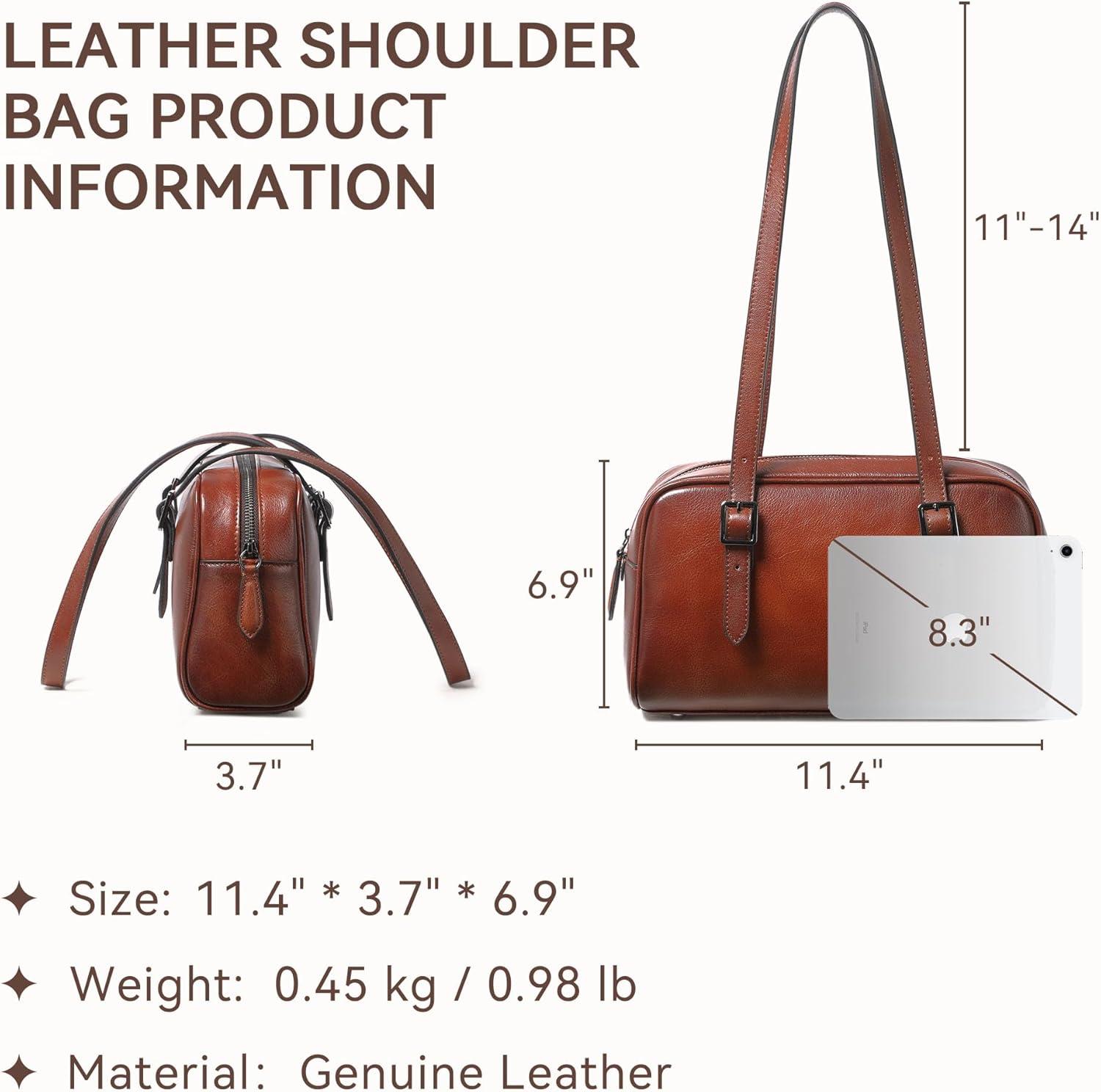 image:imageLeather Shoulder Bag Genuine Leather Purses for Women Trendy HandbagsVintage Hobo Clutch Bags for Work Travel Daily UseBrown