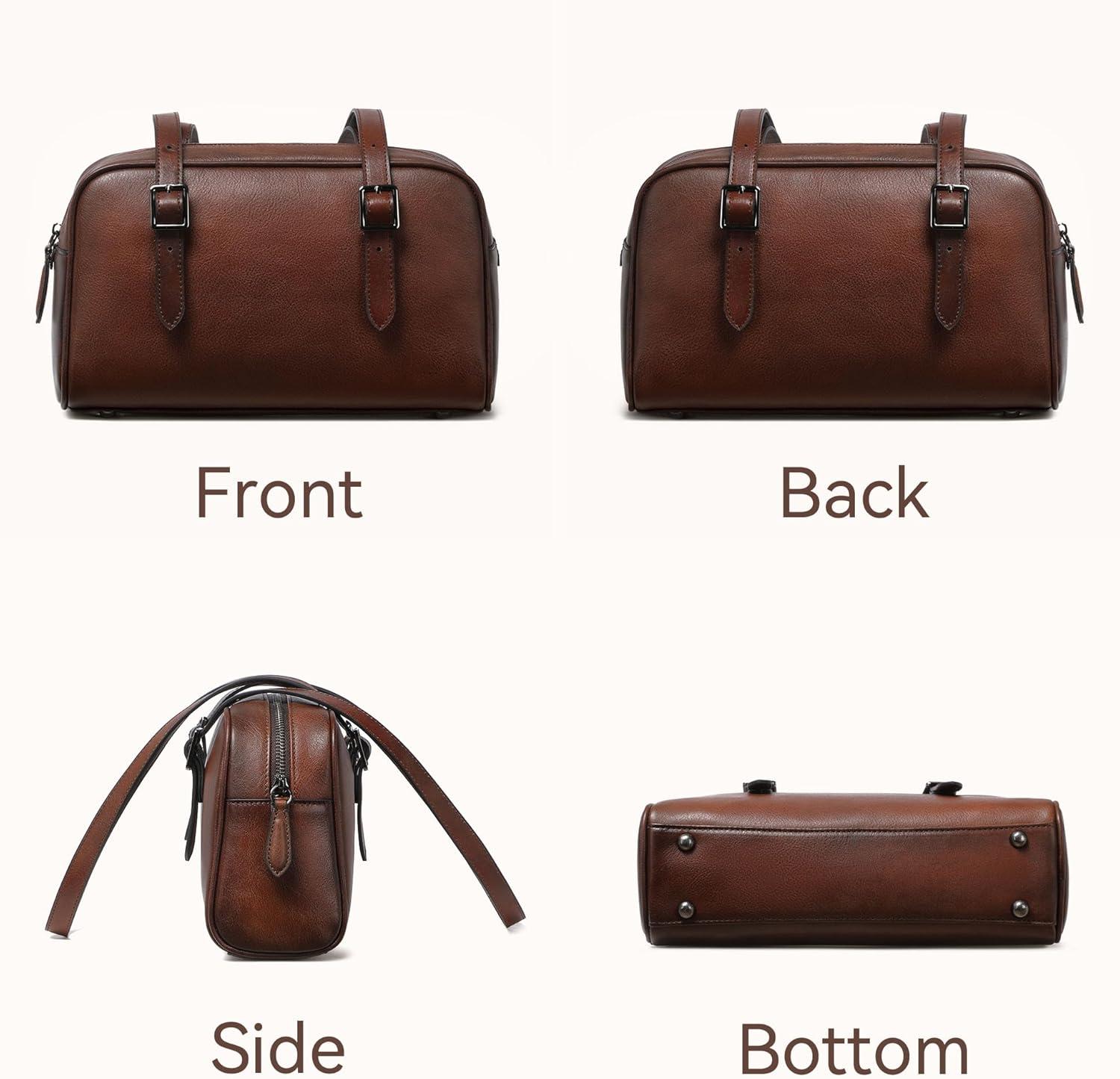 image:imageLeather Shoulder Bag Genuine Leather Purses for Women Trendy HandbagsVintage Hobo Clutch Bags for Work Travel Daily UseCoffee