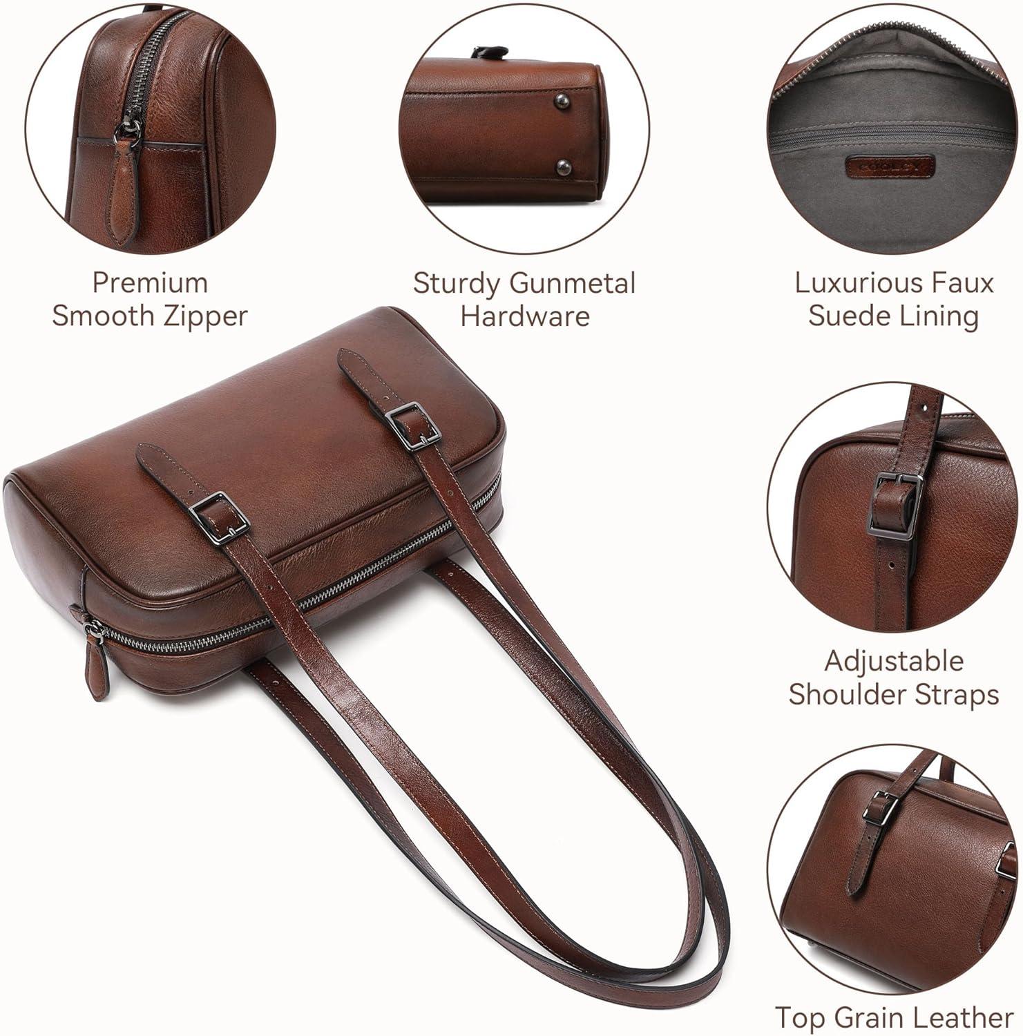 image:imageLeather Shoulder Bag Genuine Leather Purses for Women Trendy HandbagsVintage Hobo Clutch Bags for Work Travel Daily UseCoffee