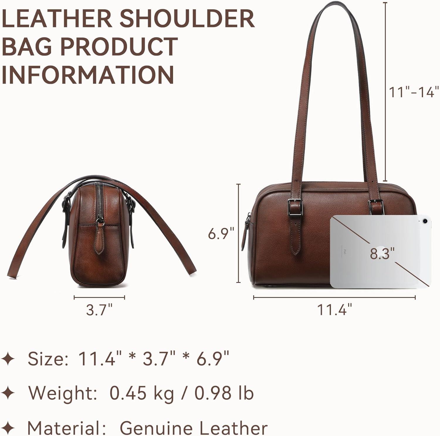 image:imageLeather Shoulder Bag Genuine Leather Purses for Women Trendy HandbagsVintage Hobo Clutch Bags for Work Travel Daily UseCoffee