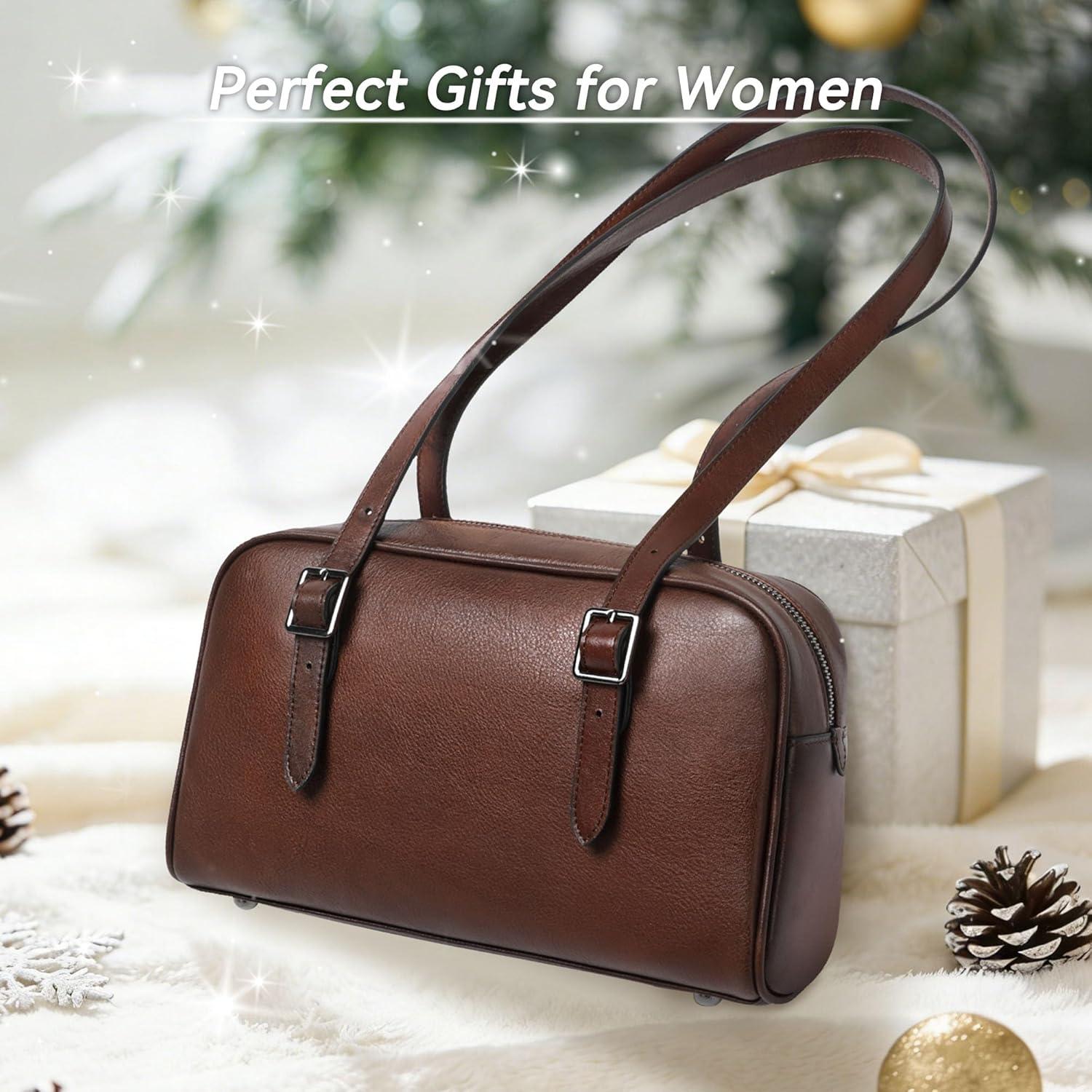 image:imageLeather Shoulder Bag Genuine Leather Purses for Women Trendy HandbagsVintage Hobo Clutch Bags for Work Travel Daily UseCoffee