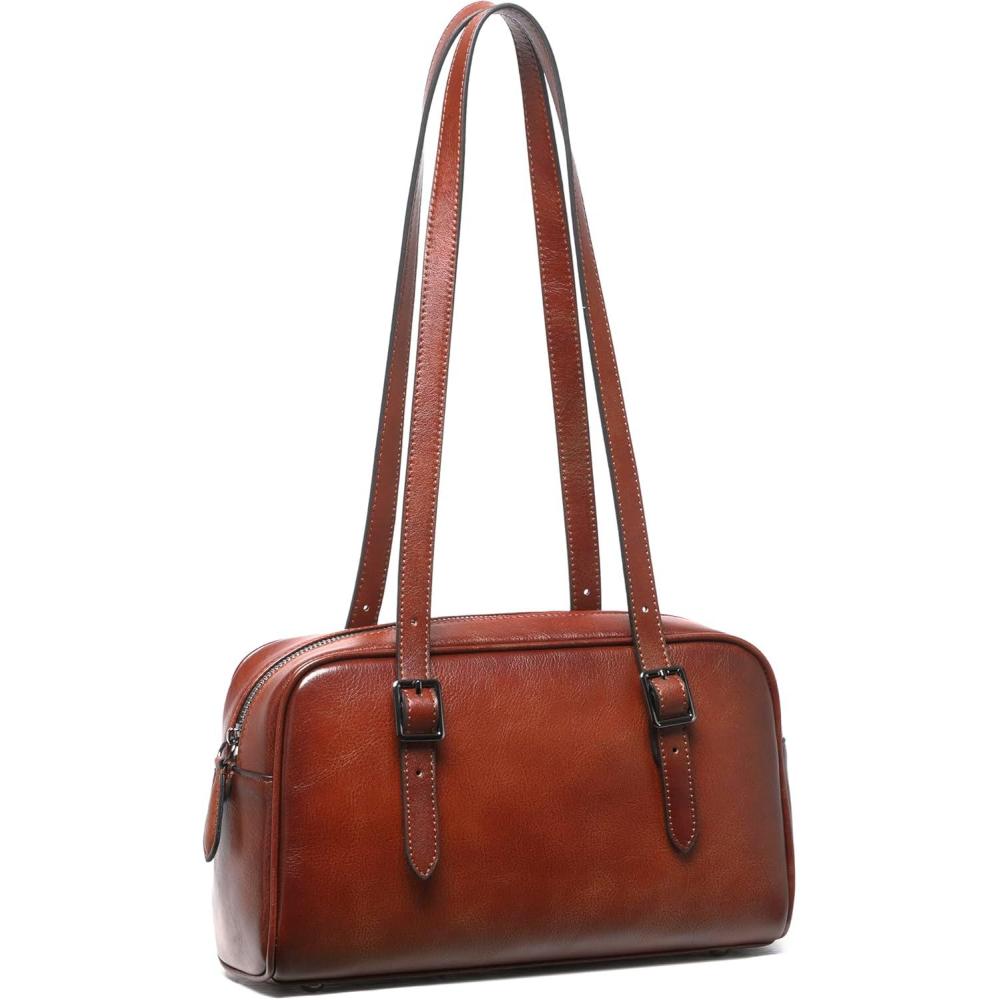 image:imageLeather Shoulder Bag Genuine Leather Purses for Women Trendy HandbagsVintage Hobo Clutch Bags for Work Travel Daily UseBrown