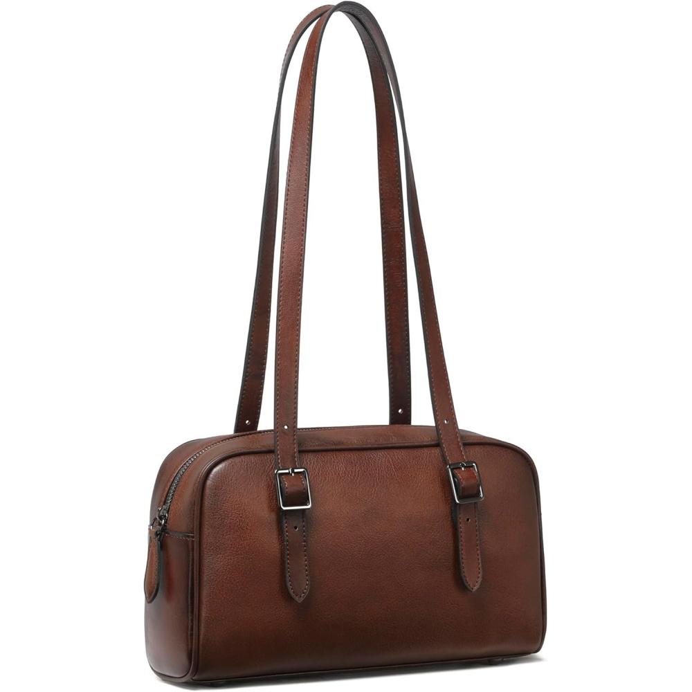 image:imageLeather Shoulder Bag Genuine Leather Purses for Women Trendy HandbagsVintage Hobo Clutch Bags for Work Travel Daily UseCoffee