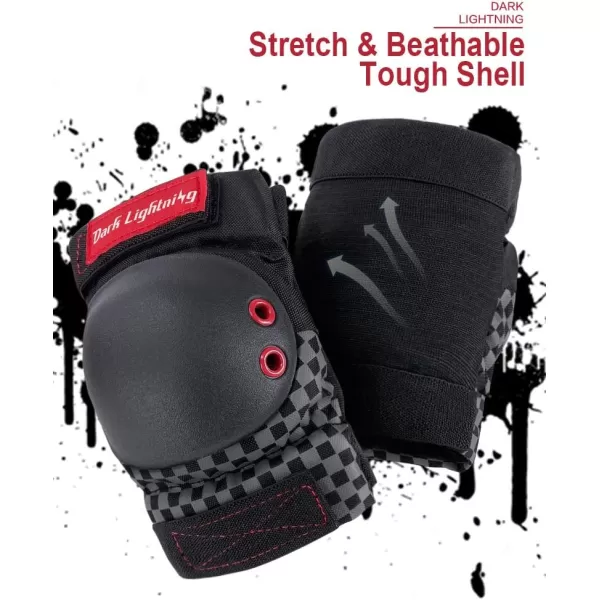 Dark Lightning Adult/Youth/Junior Knee Pads Elbow Pads Wrist Guards 3 in 1 Protective Gear, for Skateboard,Roller Skate,Inline,Cycling,MTB Bike,Scooter