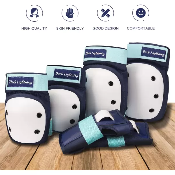 Dark Lightning Adult/Youth/Junior Knee Pads Elbow Pads Wrist Guards 3 in 1 Protective Gear, for Skateboard,Roller Skate,Inline,Cycling,MTB Bike,Scooter