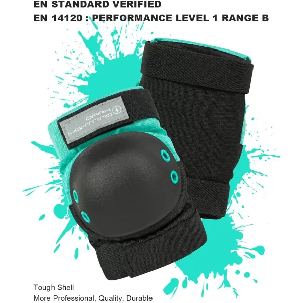 Dark Lightning Adult/Youth/Junior Knee Pads Elbow Pads Wrist Guards 3 in 1 Protective Gear, for Skateboard,Roller Skate,Inline,Cycling,MTB Bike,Scooter