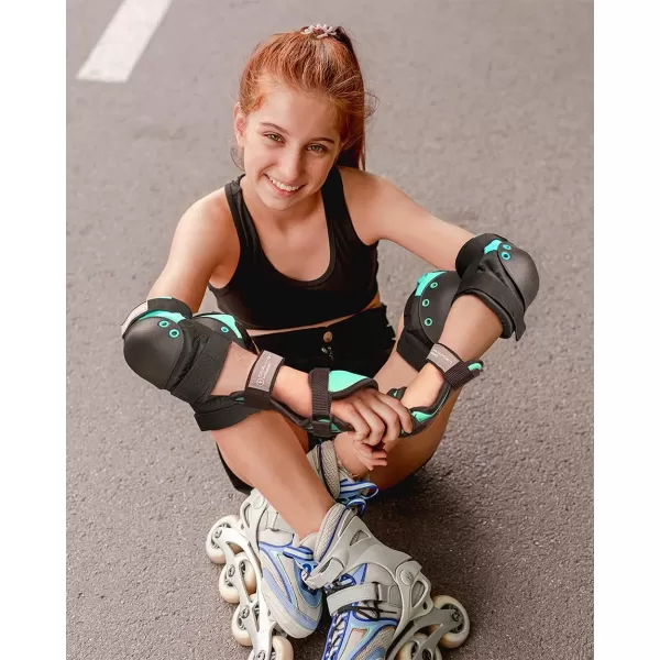 Dark Lightning Adult/Youth/Junior Knee Pads Elbow Pads Wrist Guards 3 in 1 Protective Gear, for Skateboard,Roller Skate,Inline,Cycling,MTB Bike,Scooter