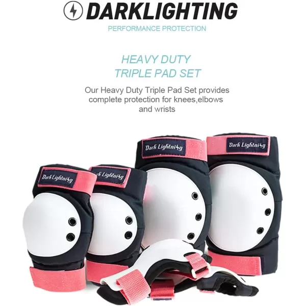 Dark Lightning Adult/Youth/Junior Knee Pads Elbow Pads Wrist Guards 3 in 1 Protective Gear, for Skateboard,Roller Skate,Inline,Cycling,MTB Bike,Scooter