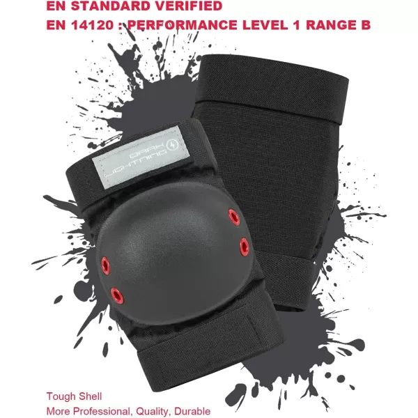 Dark Lightning Adult/Youth/Junior Knee Pads Elbow Pads Wrist Guards 3 in 1 Protective Gear, for Skateboard,Roller Skate,Inline,Cycling,MTB Bike,Scooter