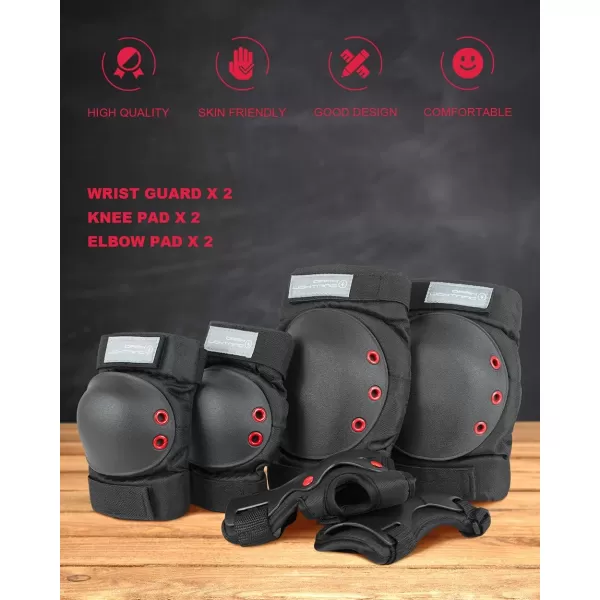 Dark Lightning Adult/Youth/Junior Knee Pads Elbow Pads Wrist Guards 3 in 1 Protective Gear, for Skateboard,Roller Skate,Inline,Cycling,MTB Bike,Scooter