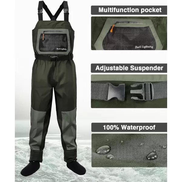 Dark Lightning Breathable Insulated Chest Waders, Perfect for 4 Seasons Fly Fishing Stocking Foot Waders for Men and Women