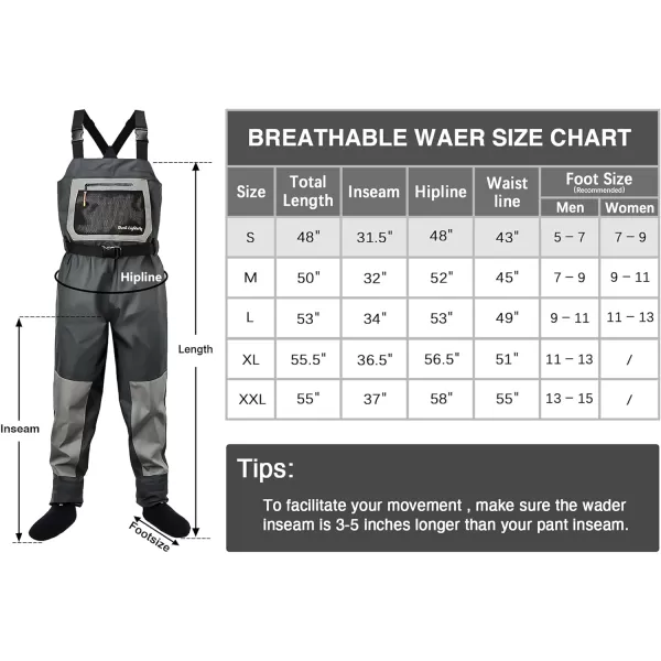 Dark Lightning Breathable Insulated Chest Waders, Perfect for 4 Seasons Fly Fishing Stocking Foot Waders for Men and Women