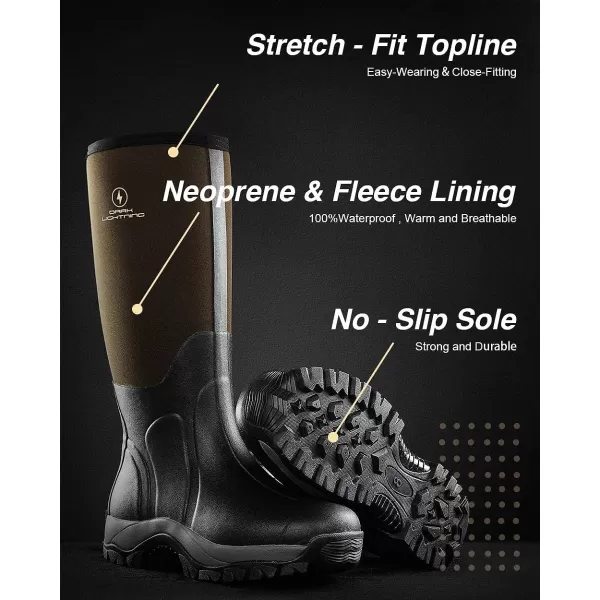 Dark Lightning Rubber Boots for Men and Women, Waterproof Muck Rain Boots with Steel Shank for Fishing Hunting,Neoprene Durable Black Rubber Boots