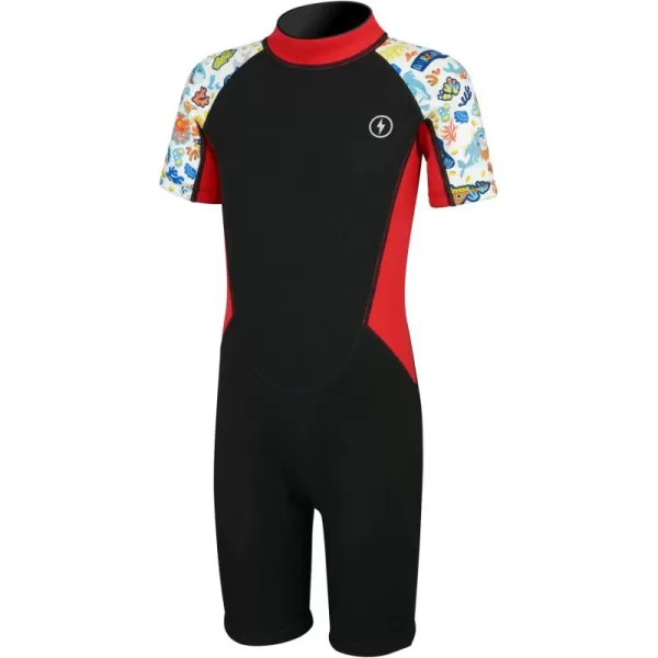 Dark Lightning Shorty Wetsuits for Kids Boys and Girls, 2MM Neoprene Thermal Swimsuit, Toddler/Junior/Youth Wet Suits