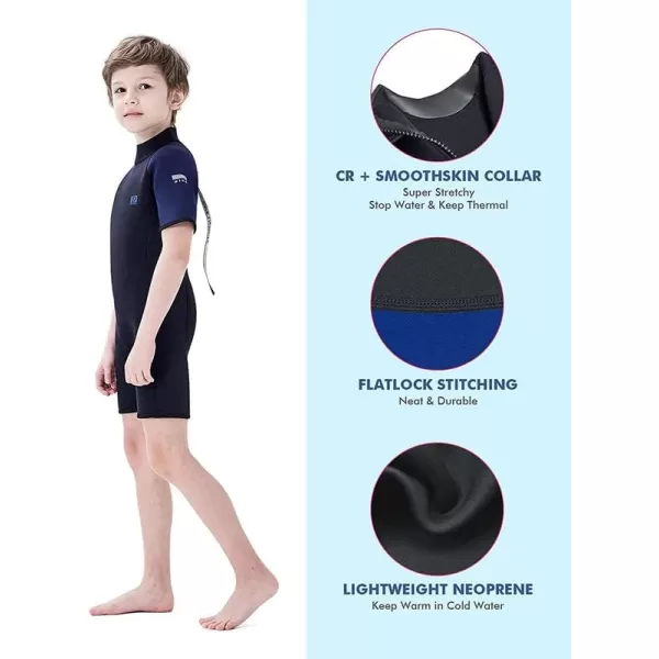Dark Lightning Shorty Wetsuits for Kids Boys and Girls, 2MM Neoprene Thermal Swimsuit, Toddler/Junior/Youth Wet Suits