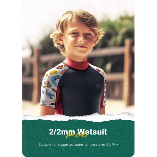 Dark Lightning Shorty Wetsuits for Kids Boys and Girls, 2MM Neoprene Thermal Swimsuit, Toddler/Junior/Youth Wet Suits