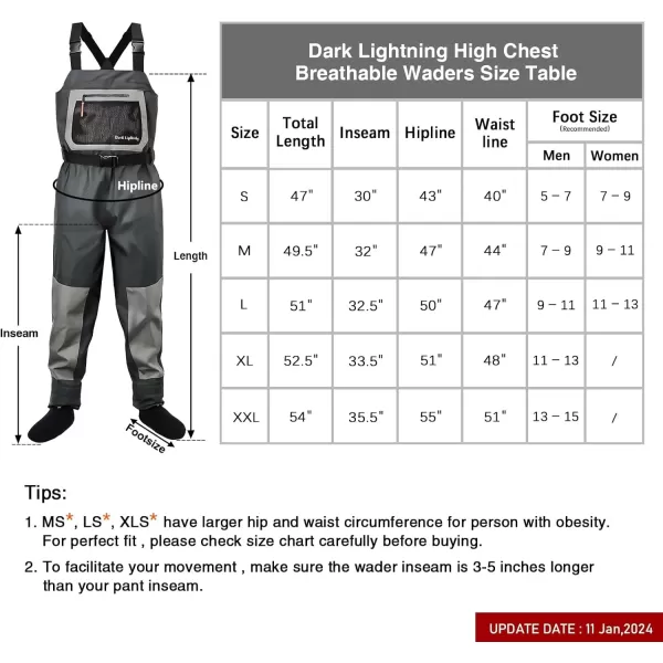 imageDark Lightning Breathable Insulated Chest Waders Perfect for 4 Seasons Fly Fishing Stocking Foot Waders for Men and WomenBreathable Pro