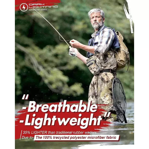 imageDark Lightning Breathable Insulated Chest Waders Perfect for 4 Seasons Fly Fishing Stocking Foot Waders for Men and WomenCamo