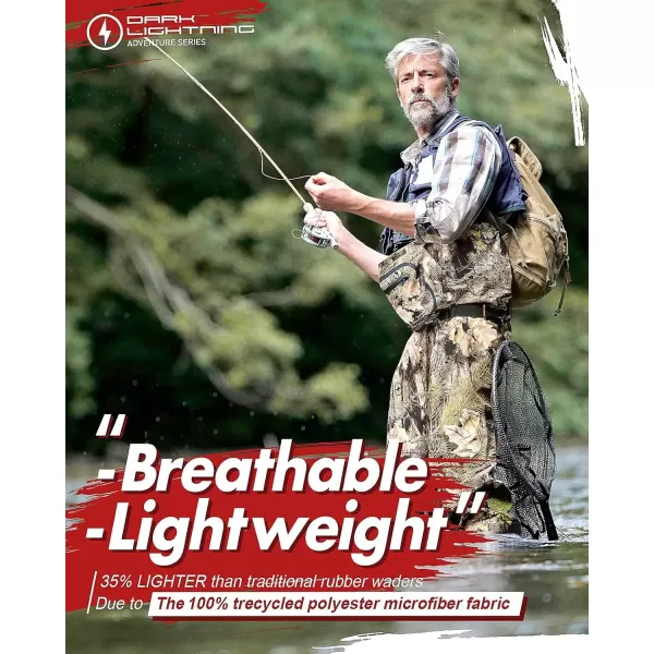 imageDark Lightning Breathable Insulated Chest Waders Perfect for 4 Seasons Fly Fishing Stocking Foot Waders for Men and WomenCamo