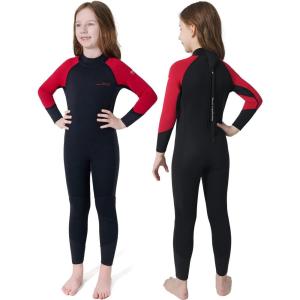 imageDark Lightning 32mm Kids Wetsuit for Boys and Girls Neoprene Thermal Swimsuit ToddlerJuniorYouth One Piece Wet Suits for Scuba DivingFullRed