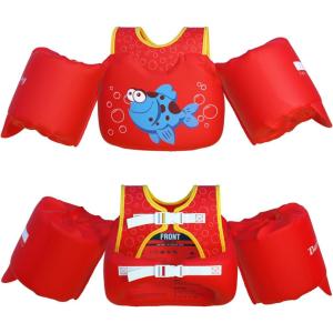 imageDark Lightning USCG Coast Guard Approved Toddler Swim Vest for Age 234567 Years Old Kids Life Jackets with Arm Floaties 3050 PoundsBaby Water Wings in SeaPoolPuddleFishRed
