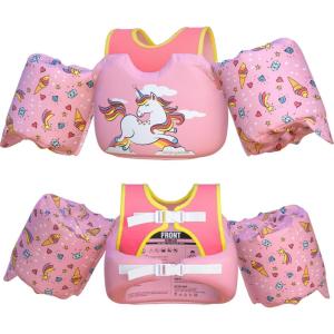 imageDark Lightning USCG Coast Guard Approved Toddler Swim Vest for Age 234567 Years Old Kids Life Jackets with Arm Floaties 3050 PoundsBaby Water Wings in SeaPoolPuddleUnicorn Pink