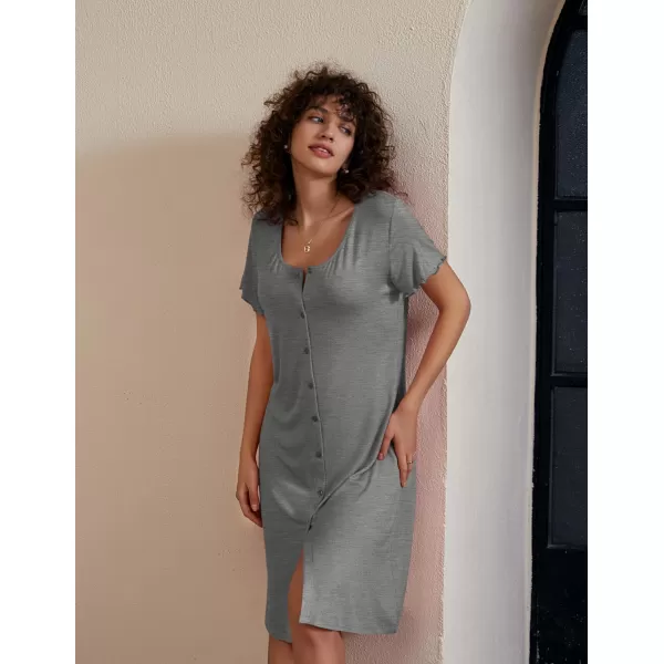 Ekouaer 2 Pack Nightgowns for Women Button Down Night Shirts Short Sleeve Sleep Shirts V Neck Sleepwear Pajama DressGp3navy Bluegrey