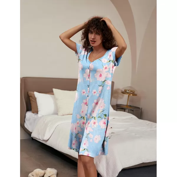 Ekouaer 2 Pack Nightgowns for Women Button Down Night Shirts Short Sleeve Sleep Shirts V Neck Sleepwear Pajama DressGp4blue Flowerspink Flowers