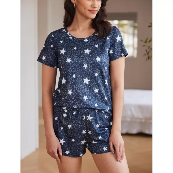 Ekouaer 2 Pack Pajama Sets Womenss Short Sleeve Tops with Shorts Comfy Pjs Casual Lounge Sets Sleepwear with Pockets1starcat