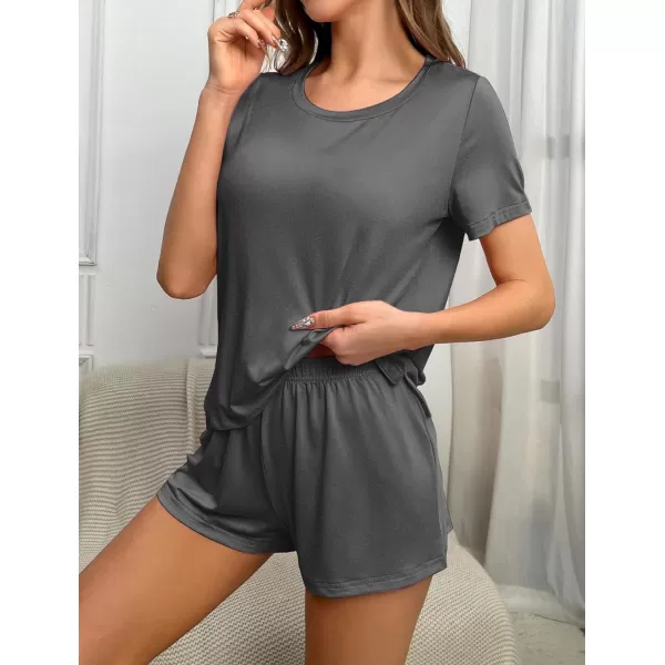 Ekouaer 2 Pack Pajama Sets Womenss Short Sleeve Tops with Shorts Comfy Pjs Casual Lounge Sets Sleepwear with PocketsBlack FloralGrey