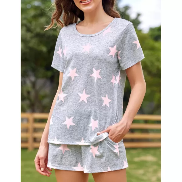 Ekouaer 2 Pack Pajama Sets Womenss Short Sleeve Tops with Shorts Comfy Pjs Casual Lounge Sets Sleepwear with PocketsPink Satrblack Floral