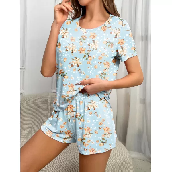 Ekouaer 2 Pack Pajama Sets Womenss Short Sleeve Tops with Shorts Comfy Pjs Casual Lounge Sets Sleepwear with PocketsStarFloral