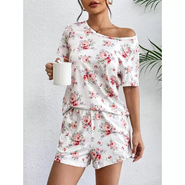 Ekouaer 2 Pack Pajama Sets Womenss Short Sleeve Tops with Shorts Comfy Pjs Casual Lounge Sets Sleepwear with PocketsTie Dyebeige Floral