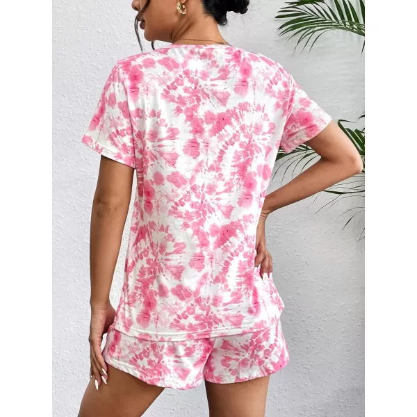 Ekouaer 2 Pack Pajama Sets Womenss Short Sleeve Tops with Shorts Comfy Pjs Casual Lounge Sets Sleepwear with PocketsTie Dyebeige Floral