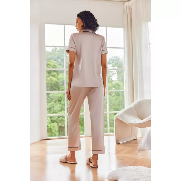 Ekouaer 2 Pack Satin Pajama Set for Women 4 Piece Short Sleeve Pj Set Silk Sleepwear Top and Long Pant Lounge SetBlackChampagne