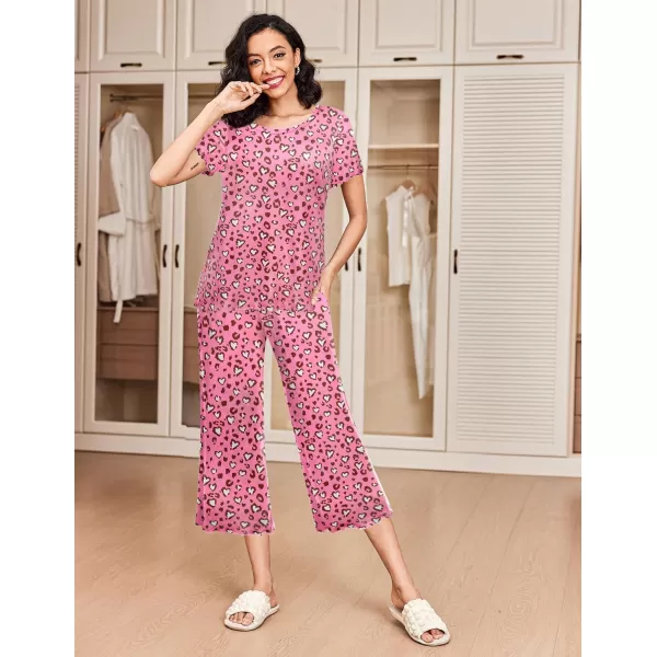 Ekouaer 2 Pack Womens Pajamas Set Short Sleeve Sleepwear Capri Pants Pjs Sets Soft Loungewear With Pockets2packleopard  Butterfly Print