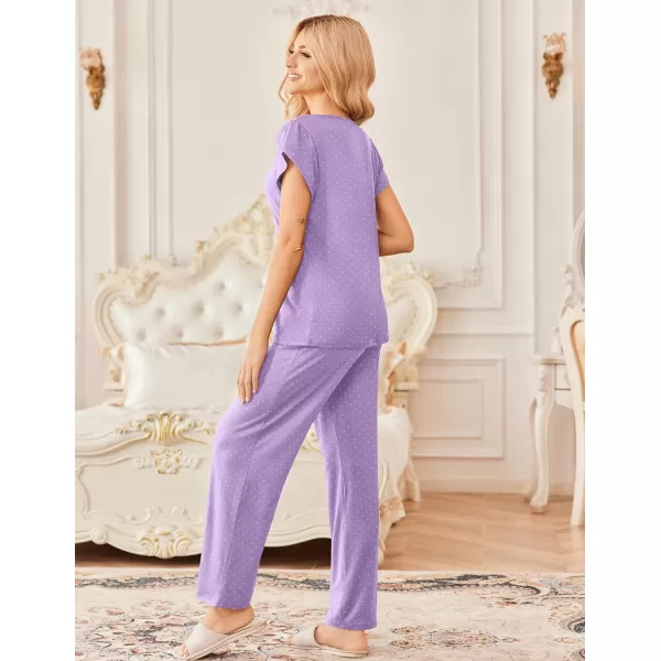 Ekouaer 2 Pack Womens Pajamas Short Sleeve Sleepwear Top with Pants SuperSoft Printed Lounge Sets SXXLGp4lilac Dotsnavy Star