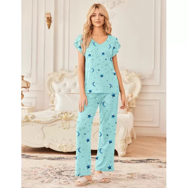 Ekouaer 2 Pack Womens Pajamas Short Sleeve Sleepwear Top with Pants SuperSoft Printed Lounge Sets SXXLGp6coffeestar Print