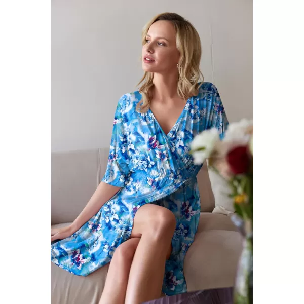 Ekouaer 3 in 1 LaborDeliveryHospital Gown Maternity Dress Nursing Nightgown Sleepwear for BreastfeedingAqua Blue Floral