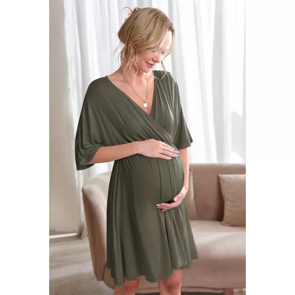 Ekouaer 3 in 1 LaborDeliveryHospital Gown Maternity Dress Nursing Nightgown Sleepwear for BreastfeedingArmy Green