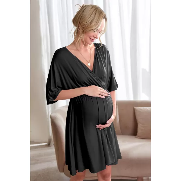 Ekouaer 3 in 1 LaborDeliveryHospital Gown Maternity Dress Nursing Nightgown Sleepwear for BreastfeedingBlack