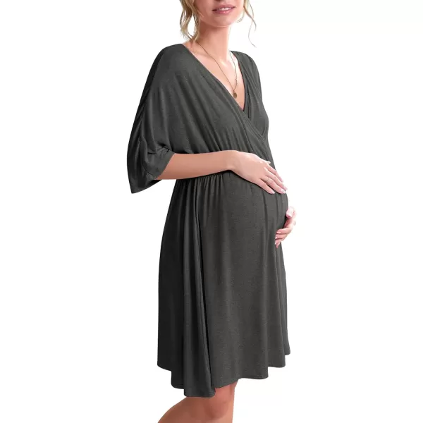 Ekouaer 3 in 1 LaborDeliveryHospital Gown Maternity Dress Nursing Nightgown Sleepwear for BreastfeedingBlack Butterfly