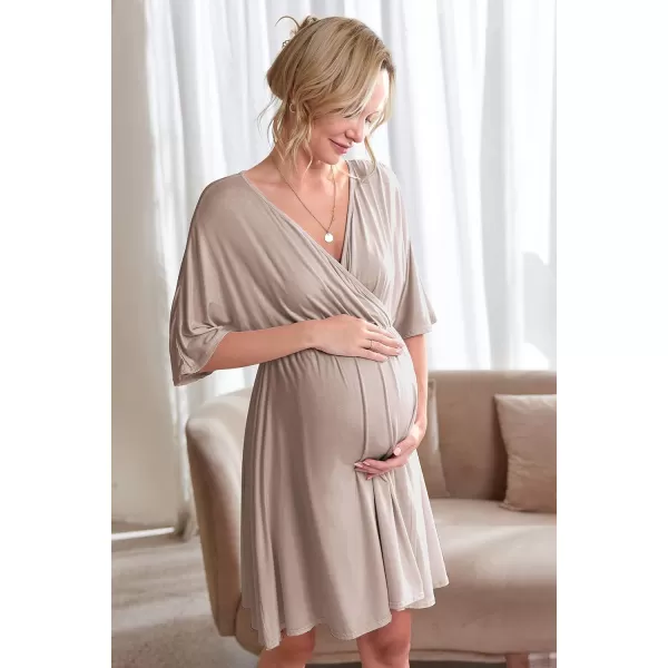 Ekouaer 3 in 1 LaborDeliveryHospital Gown Maternity Dress Nursing Nightgown Sleepwear for BreastfeedingBrown