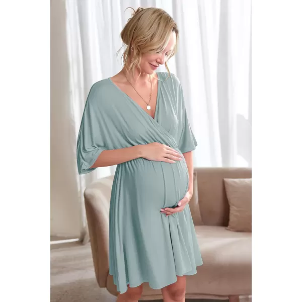 Ekouaer 3 in 1 LaborDeliveryHospital Gown Maternity Dress Nursing Nightgown Sleepwear for BreastfeedingCeladon Green